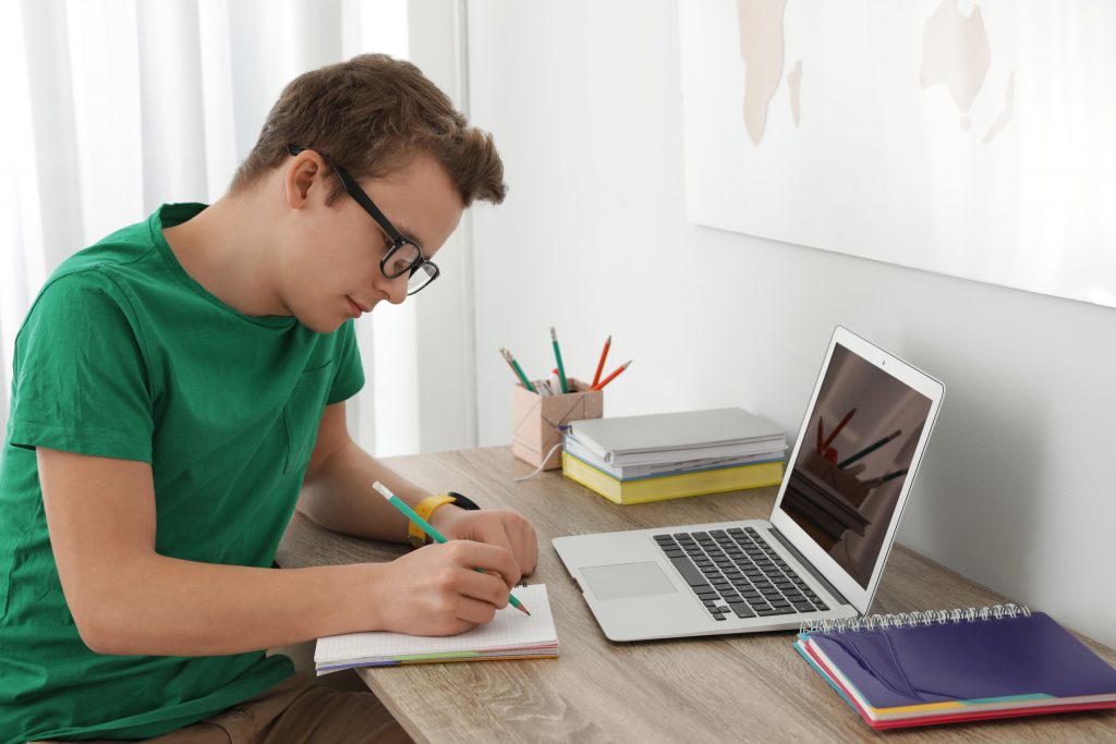 Student studying with laptop